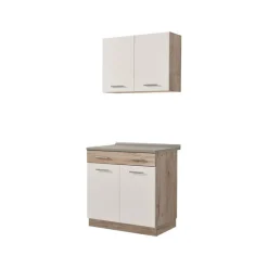Cucina Bianco Marrone Rovere un Cassetto 3 Ripiani, Apertura Battente, Scorrevole - Garessio