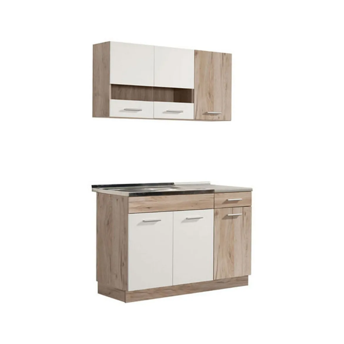 Cucina Bianco Marrone Rovere un Cassetto 4 Ripiani, 6 Ante - Lanzo