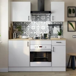 Cucina Bianco Marrone Rovere un Cassetto 4 Ripiani, Apertura Battente, Scorrevole - Thymira