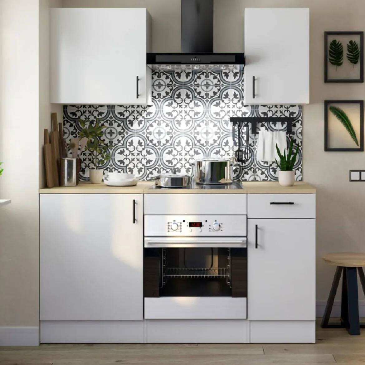 Cucina Bianco Marrone Rovere un Cassetto 7 Ripiani, 8 Ante - Colombo