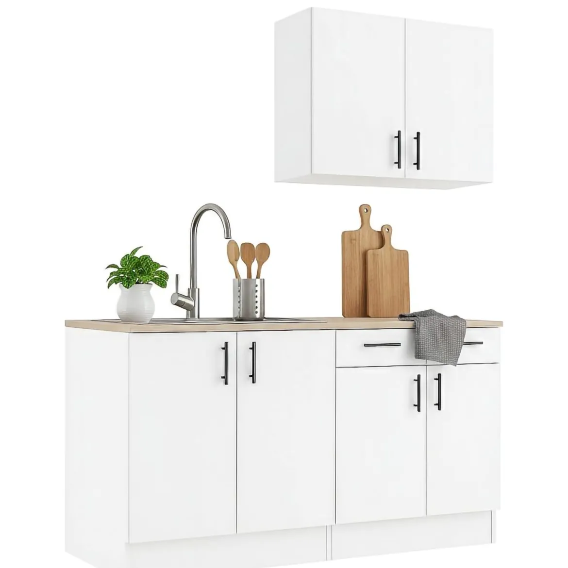 Cucina Bianco Marrone Rovere un Cassetto 7 Ripiani, Apertura Battente, Scorrevole - Velvenia