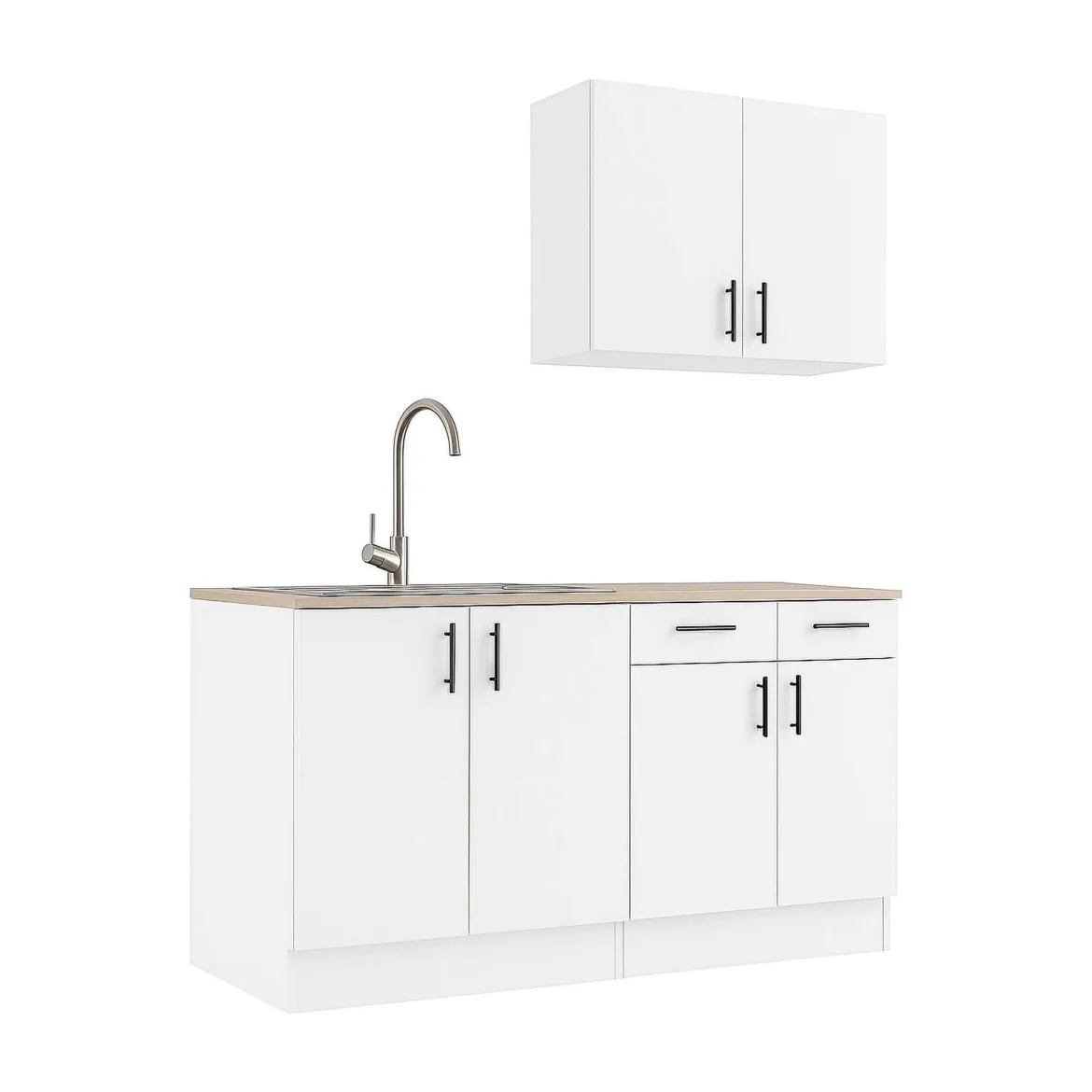 Cucina Bianco Marrone Rovere un Cassetto 7 Ripiani, Apertura Battente, Scorrevole - Velvenia