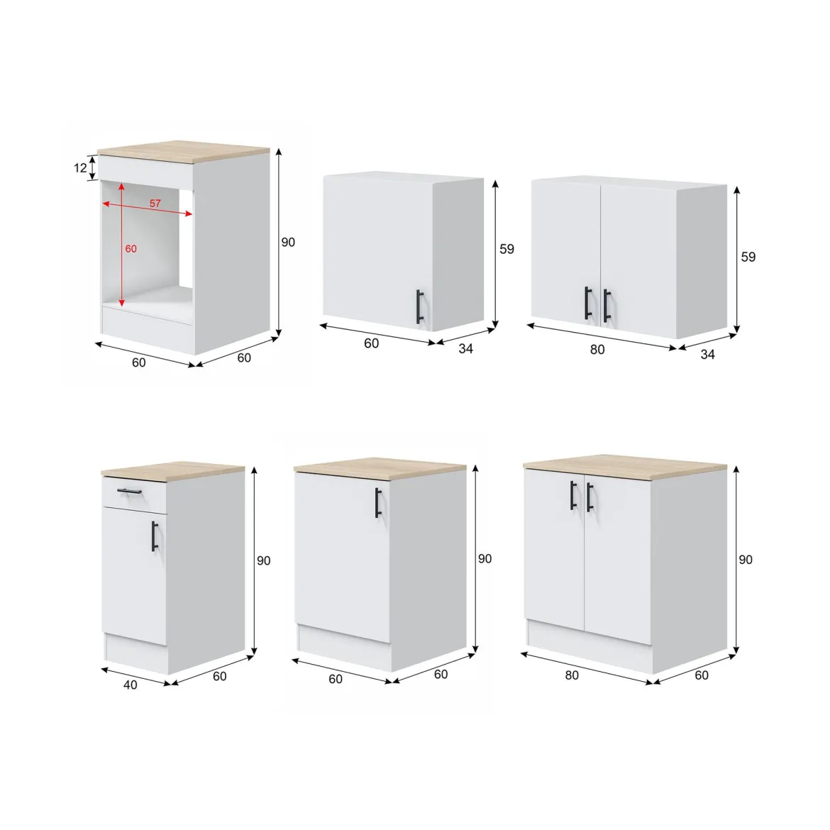 Cucina Bianco Marrone Rovere un Cassetto 7 Ripiani, Apertura Battente, Scorrevole - Velvenia