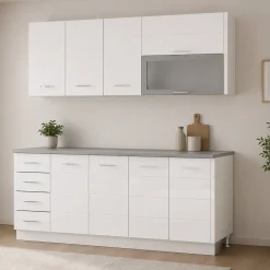 Cucina Bianco Opaco Bianco Lucido 4 Cassetti Modulabile, Apertura Battente, Scorrevole - Riquew