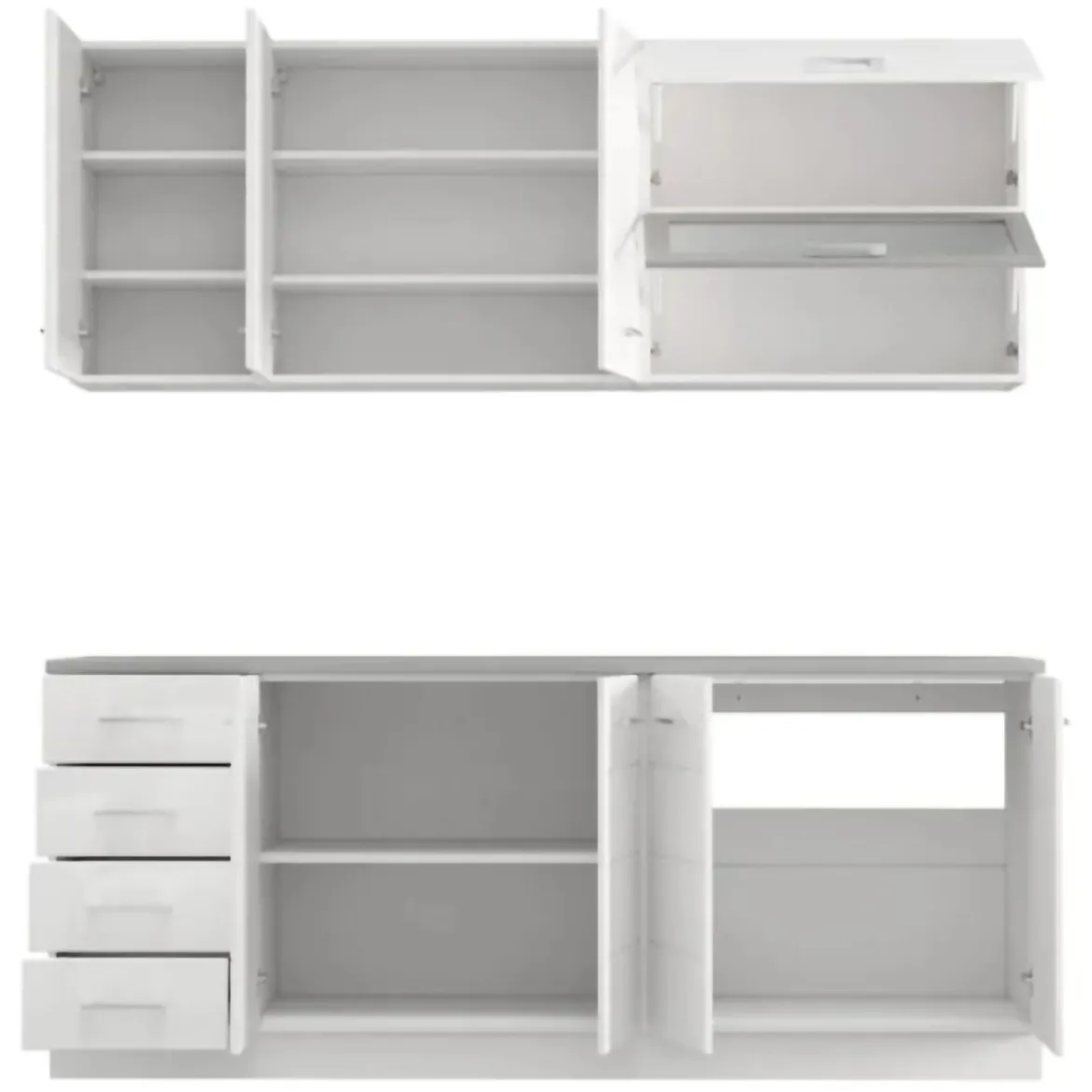 Cucina Bianco Opaco Bianco Lucido 4 Cassetti Modulabile, Apertura Battente, Scorrevole - Riquew
