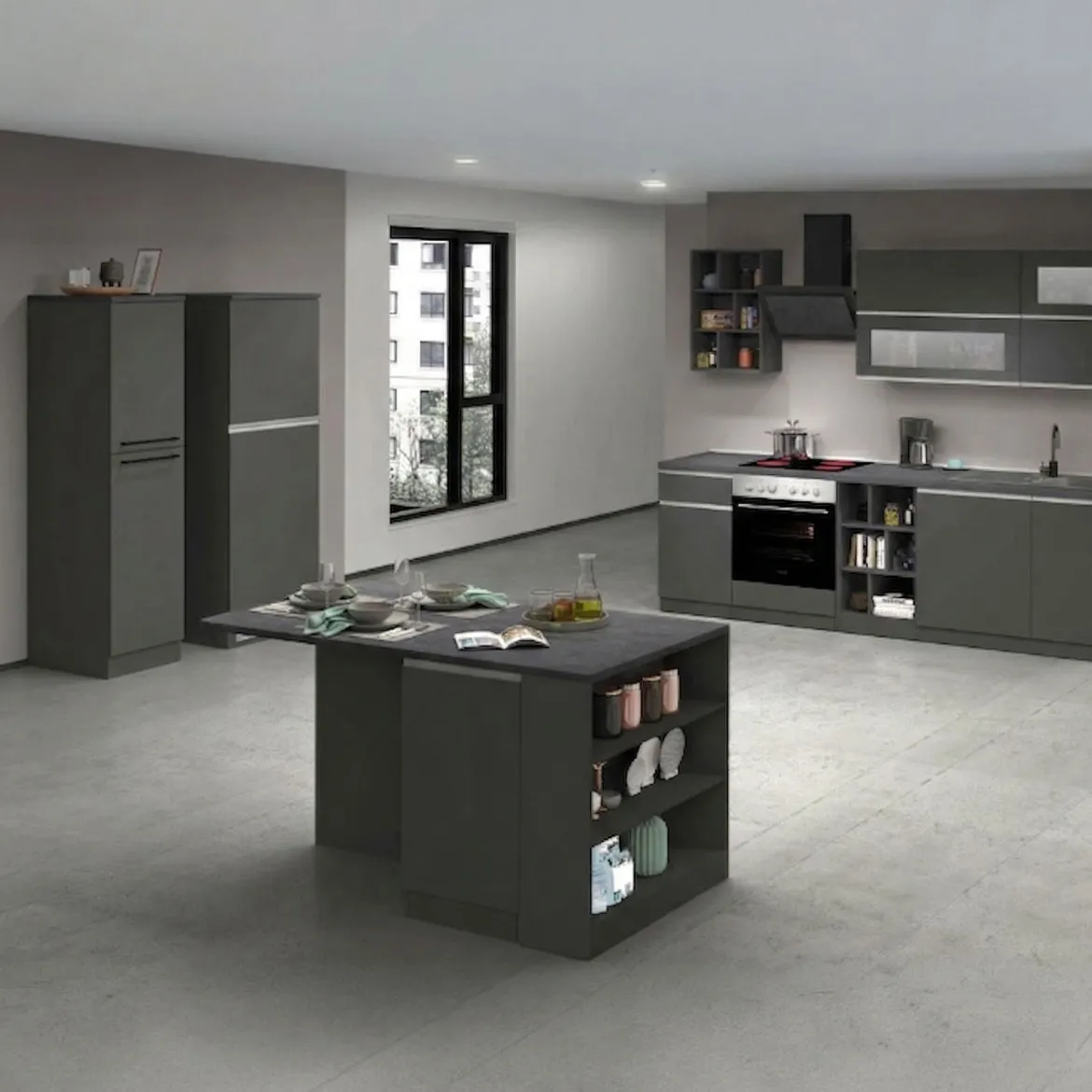 Cucina Grigio Ardesia Grigio Ardesia 3 Cassetti 31 Ripiani, Modulabile Made in Italy - Arlo