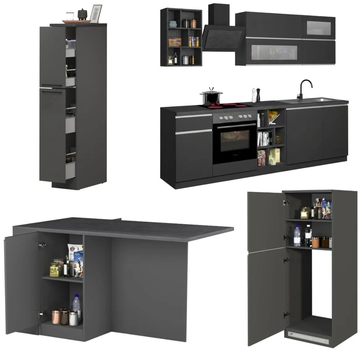 Cucina Grigio Ardesia Grigio Ardesia 3 Cassetti 31 Ripiani, Modulabile Made in Italy - Arlo