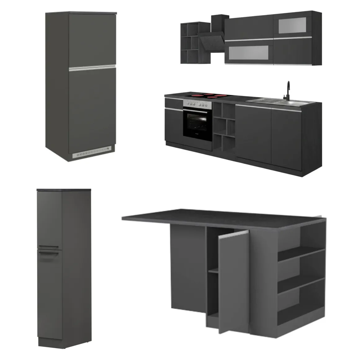 Cucina Grigio Ardesia Grigio Ardesia 3 Cassetti 31 Ripiani, Modulabile Made in Italy - Arlo