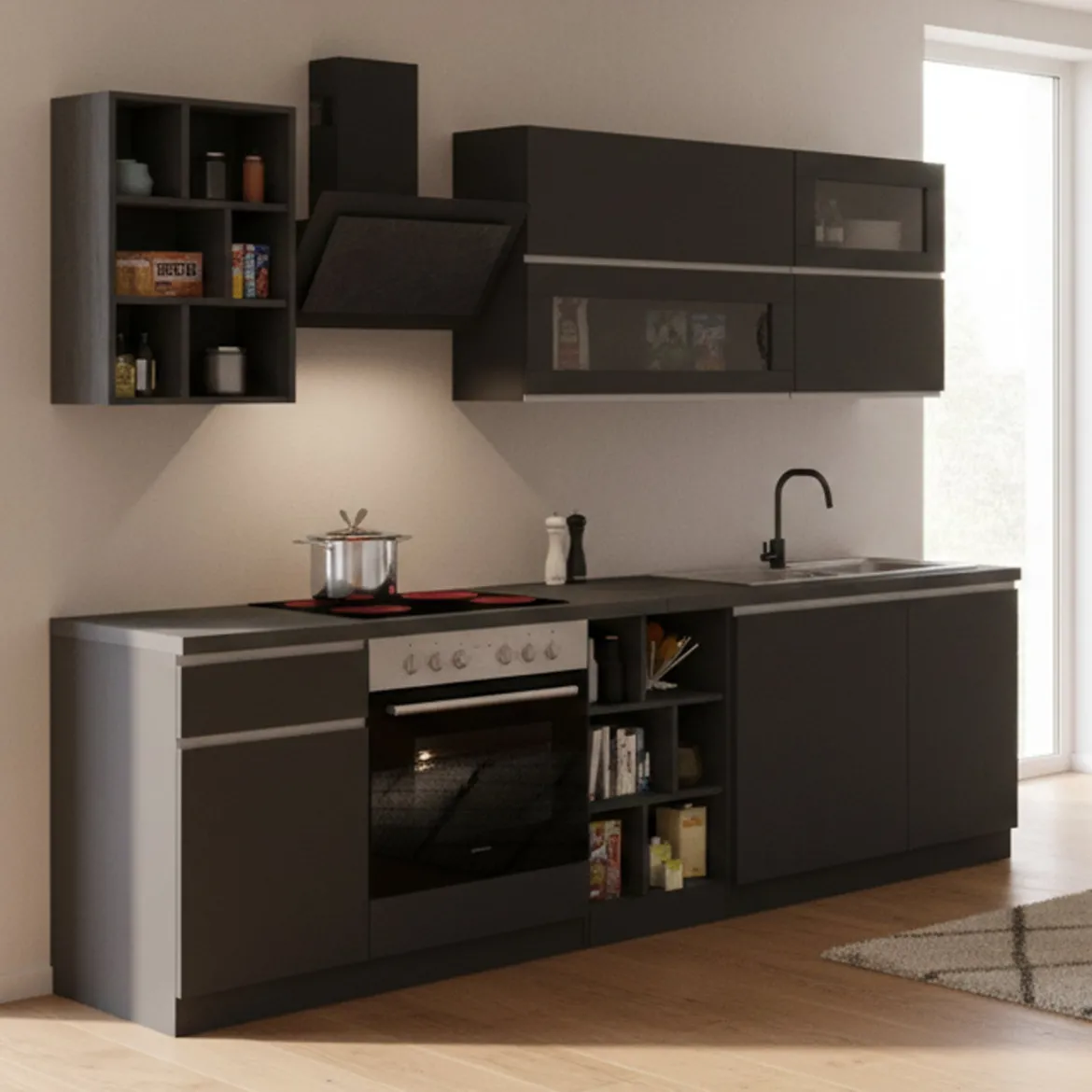 Cucina Grigio Ardesia Grigio Ardesia un Cassetto 19 Ripiani, 7 Ante Made in Italy - Attimis