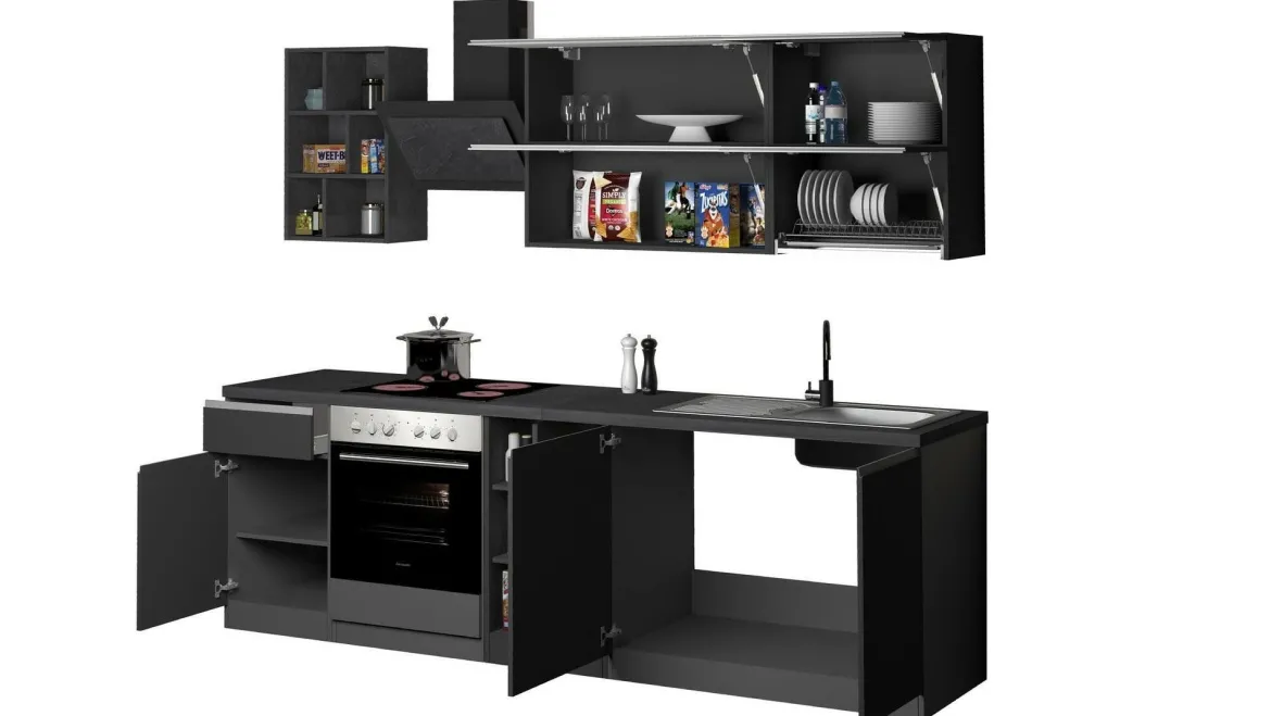 Cucina Grigio Ardesia Grigio Ardesia un Cassetto 19 Ripiani, 7 Ante Made in Italy - Attimis