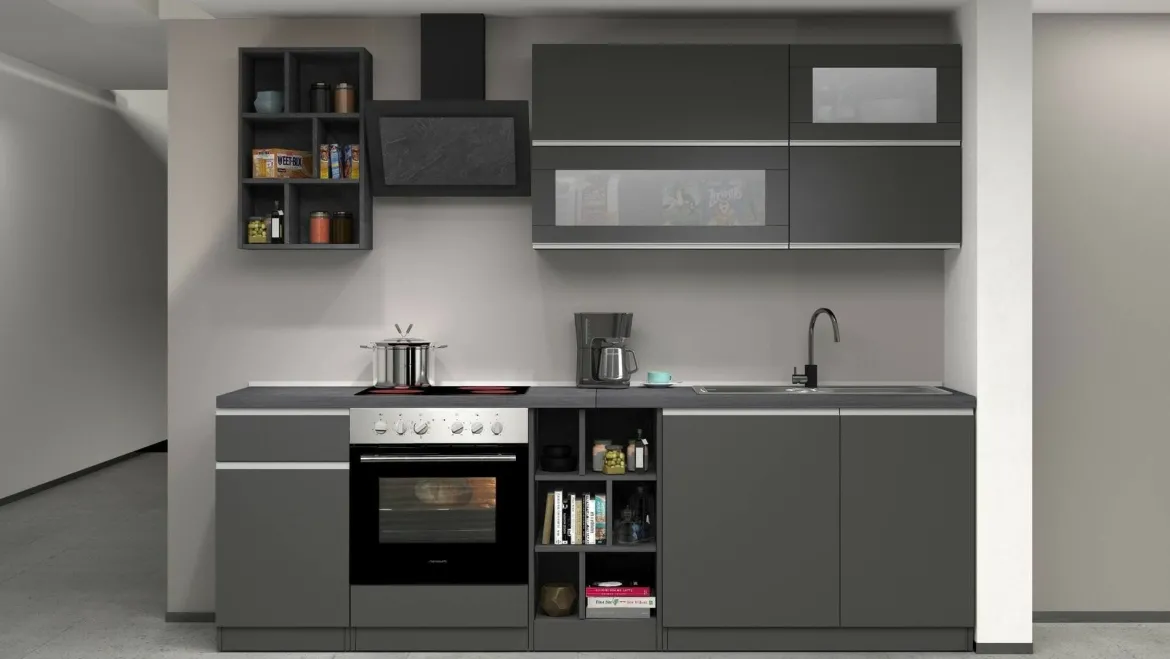 Cucina Grigio Ardesia Grigio Ardesia un Cassetto 19 Ripiani, 7 Ante Made in Italy - Attimis