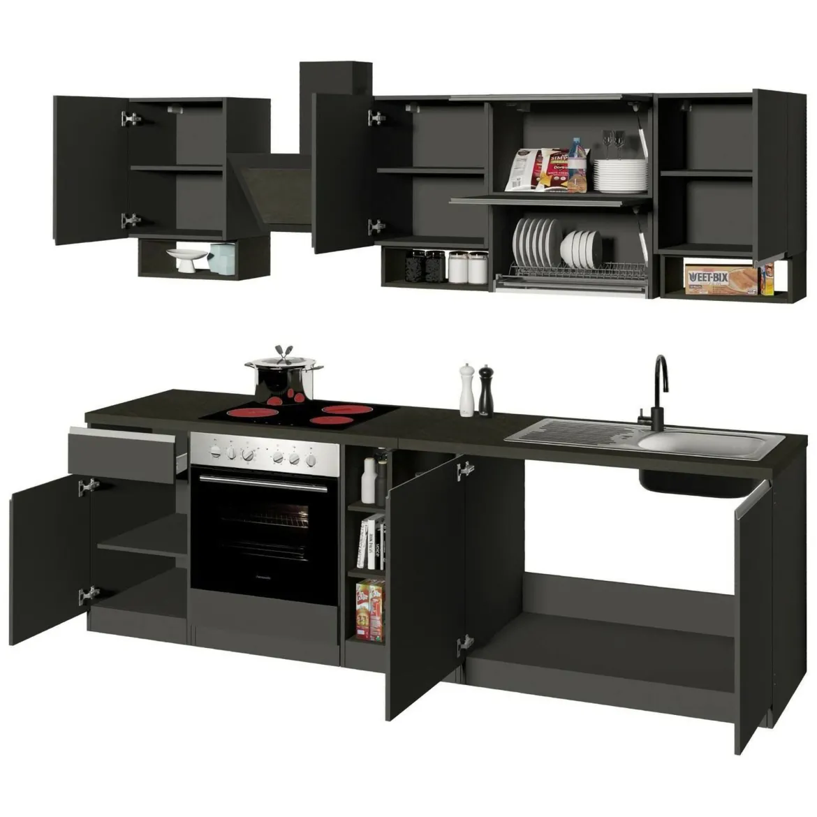 Cucina Grigio Ardesia Grigio Ardesia un Cassetto 19 Ripiani, Modulabile Made in Italy - Attiko