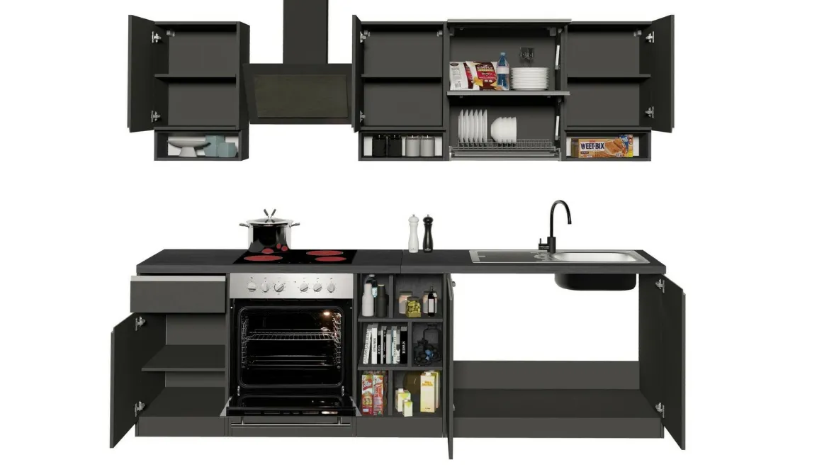 Cucina Grigio Ardesia Grigio Ardesia un Cassetto 19 Ripiani, Modulabile Made in Italy - Attiko