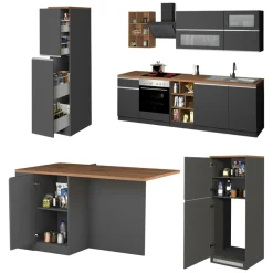 Cucina Grigio Ardesia Marrone Rovere 3 Cassetti 31 Ripiani, Modulabile Made in Italy - Appiah