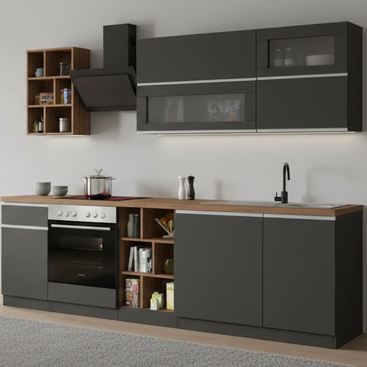 Cucina Grigio Ardesia Marrone Rovere un Cassetto 19 Ripiani, 7 Ante Made in Italy - Attimis