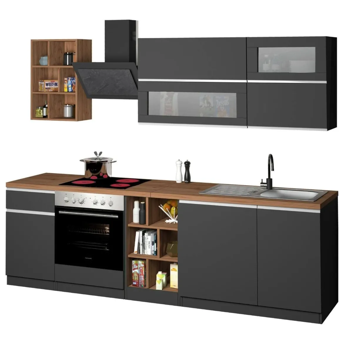Cucina Grigio Ardesia Marrone Rovere un Cassetto 19 Ripiani, 7 Ante Made in Italy - Attimis