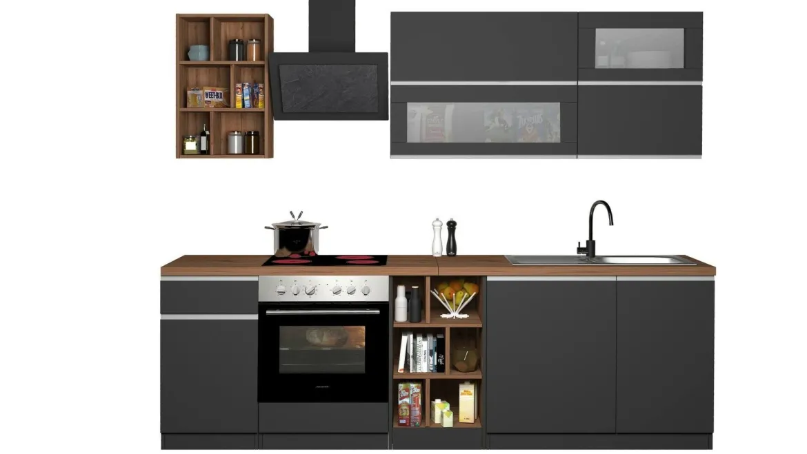 Cucina Grigio Ardesia Marrone Rovere un Cassetto 19 Ripiani, 7 Ante Made in Italy - Attimis