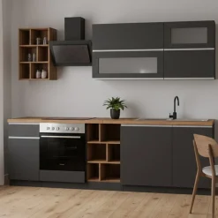 Cucina Grigio Ardesia Marrone Rovere un Cassetto 19 Ripiani, 7 Ante Made in Italy - Attimis