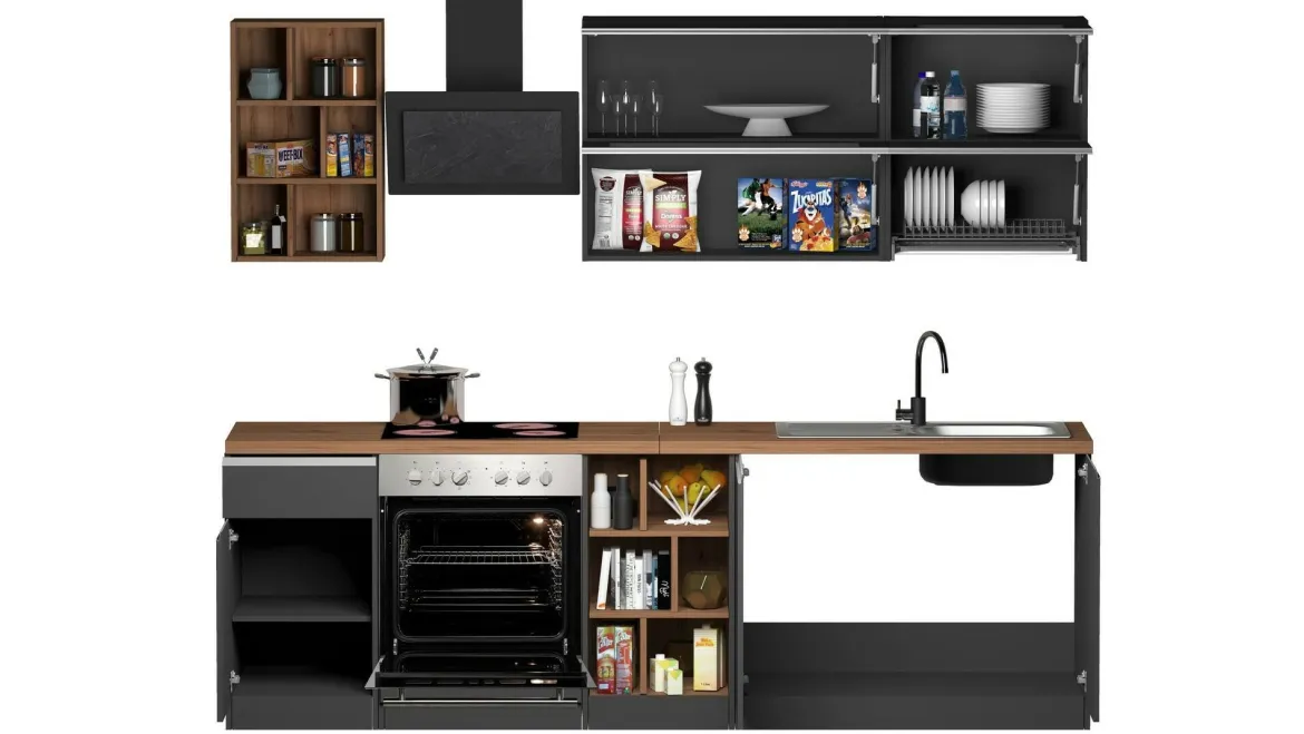 Cucina Grigio Ardesia Marrone Rovere un Cassetto 19 Ripiani, 7 Ante Made in Italy - Attimis