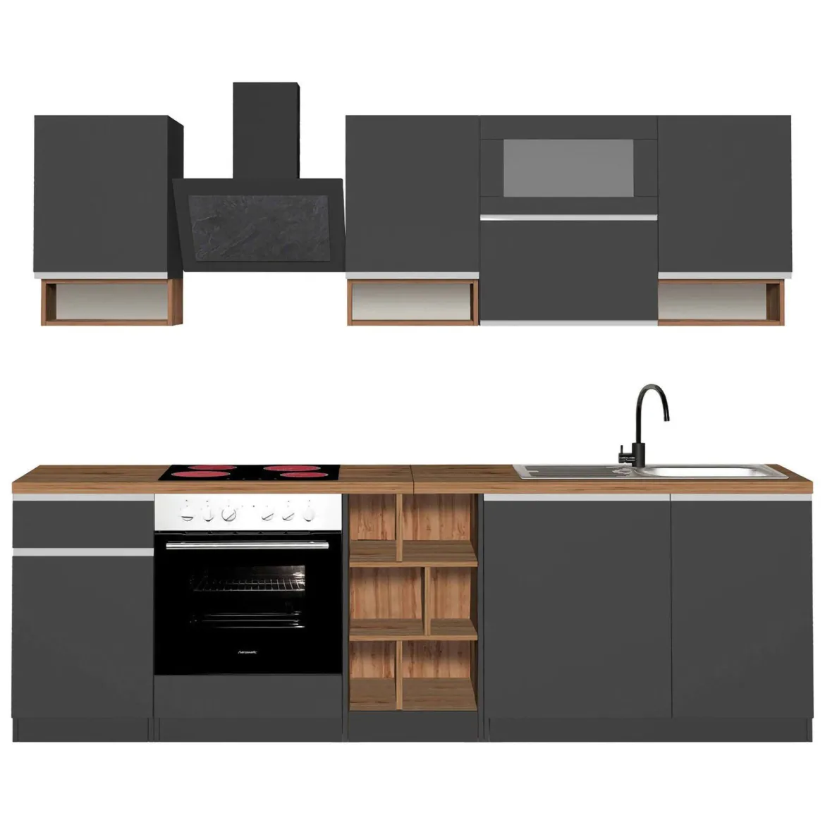 Cucina Grigio Ardesia Marrone Rovere un Cassetto 19 Ripiani, Modulabile Made in Italy - Attiko