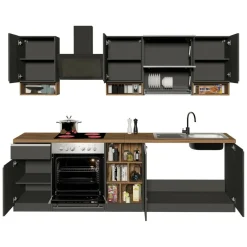 Cucina Grigio Ardesia Marrone Rovere un Cassetto 19 Ripiani, Modulabile Made in Italy - Attiko