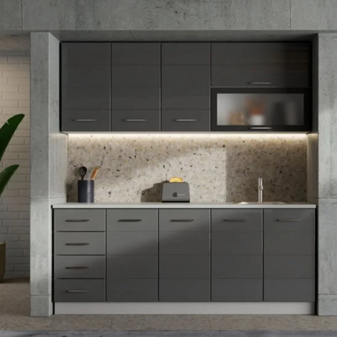 Cucina Grigio Scuro Grigio Chiaro 6 Ripiani 4 Cassetti, Modulabile - Riquew