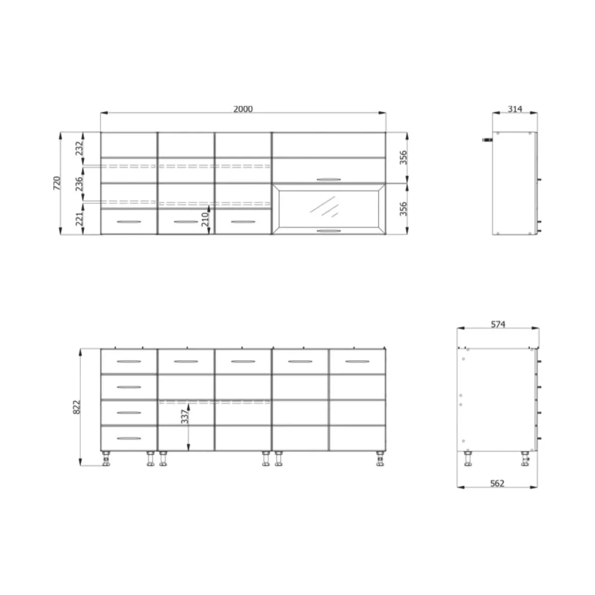 Cucina Grigio Scuro Grigio Chiaro 6 Ripiani 4 Cassetti, Modulabile - Riquew