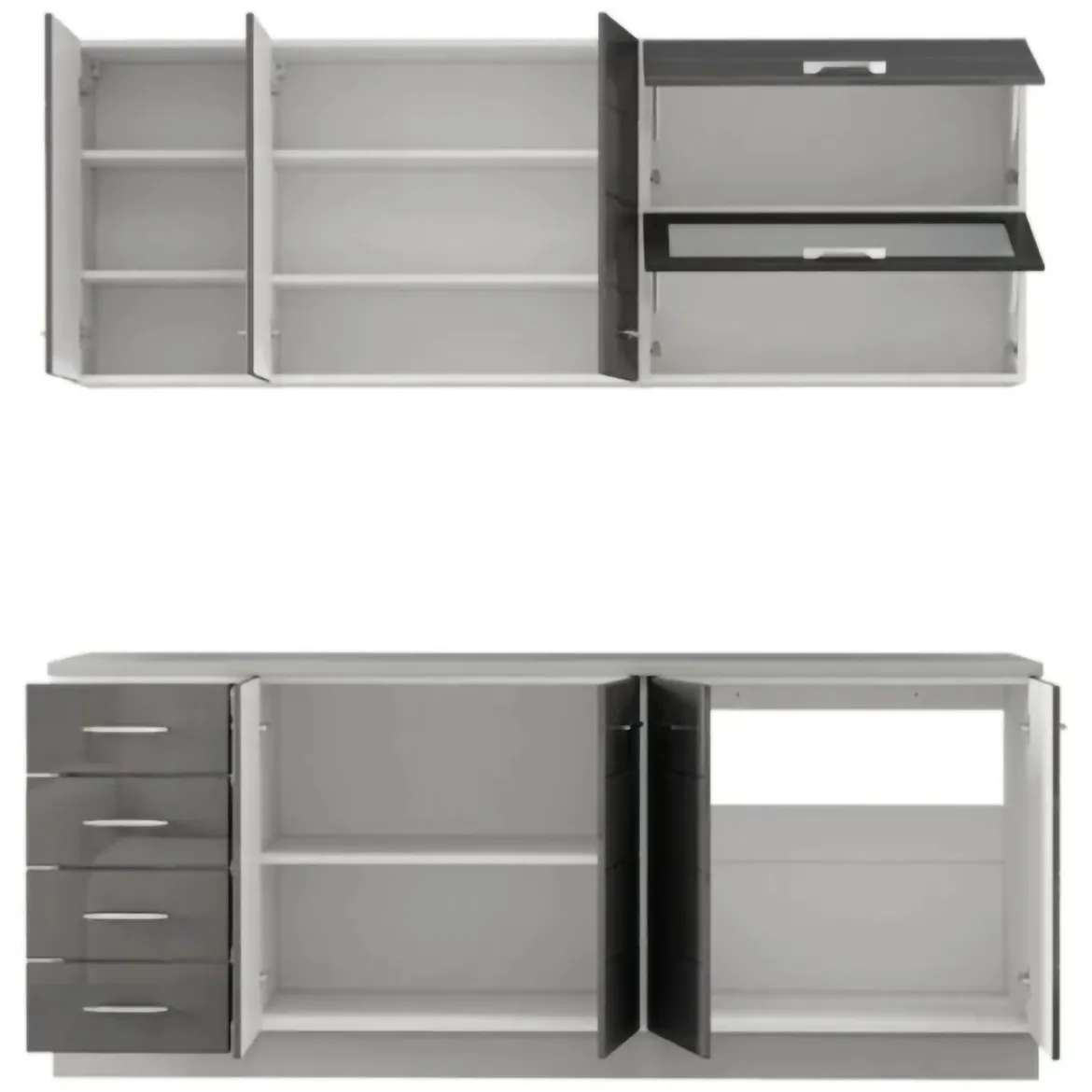Cucina Grigio Scuro Grigio Chiaro 6 Ripiani 4 Cassetti, Modulabile - Riquew