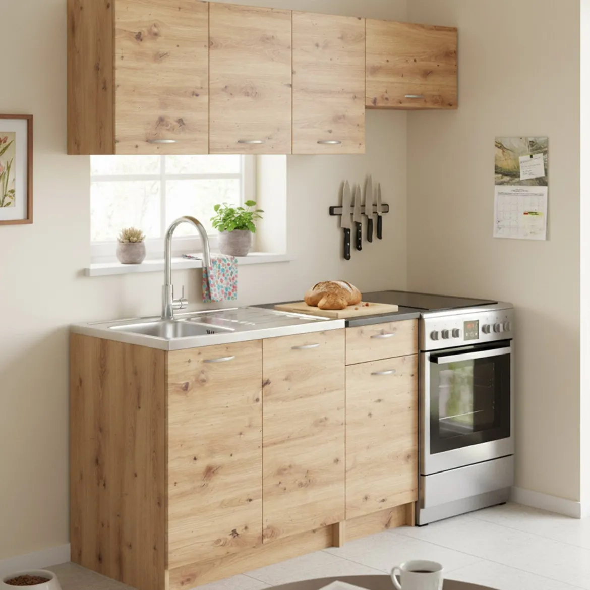 Cucina Marrone Rovere Nodi Modulabile un Cassetto, un Ripiano - Sora