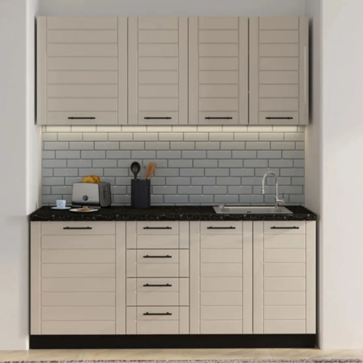 Cucina Marrone Sabbia Nero 4 Cassetti Modulabile, Apertura Battente, Scorrevole - Monsch