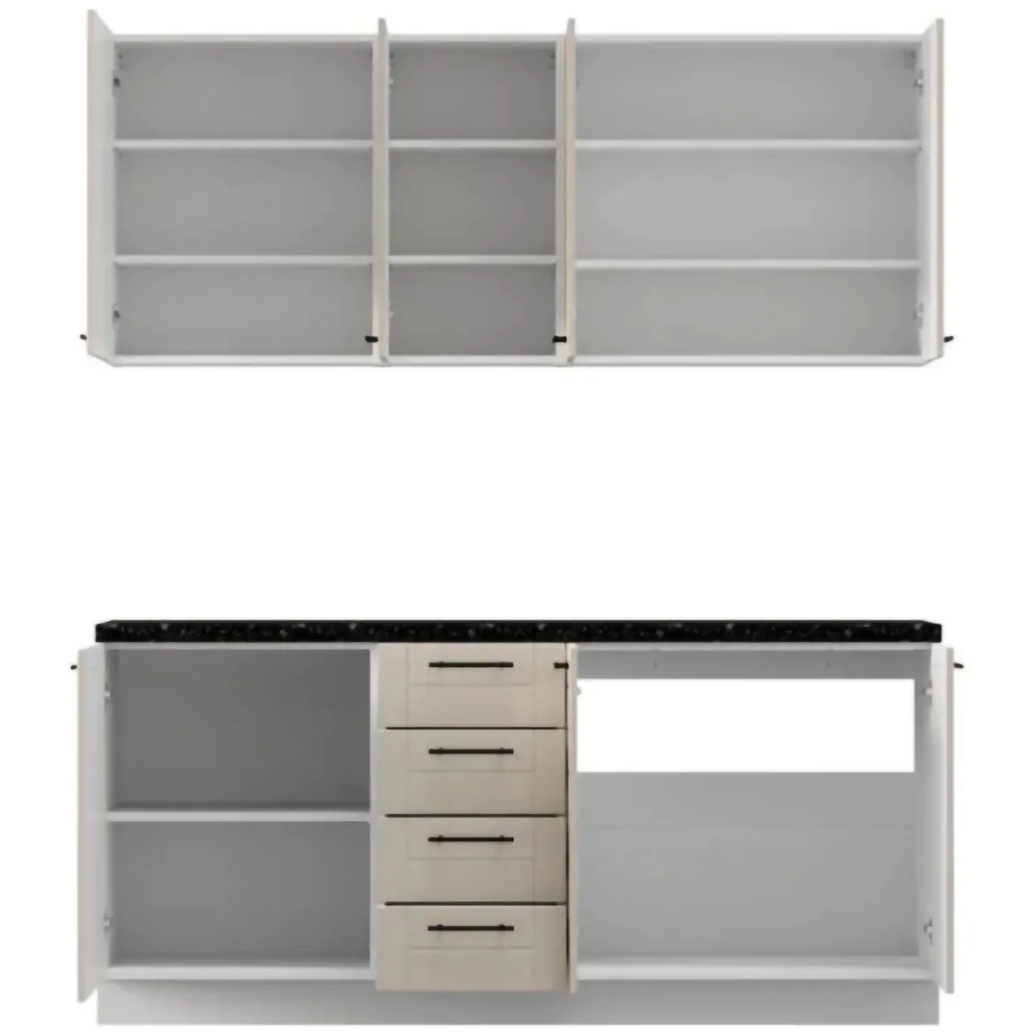 Cucina Marrone Sabbia Nero 4 Cassetti Modulabile, Apertura Battente, Scorrevole - Monsch