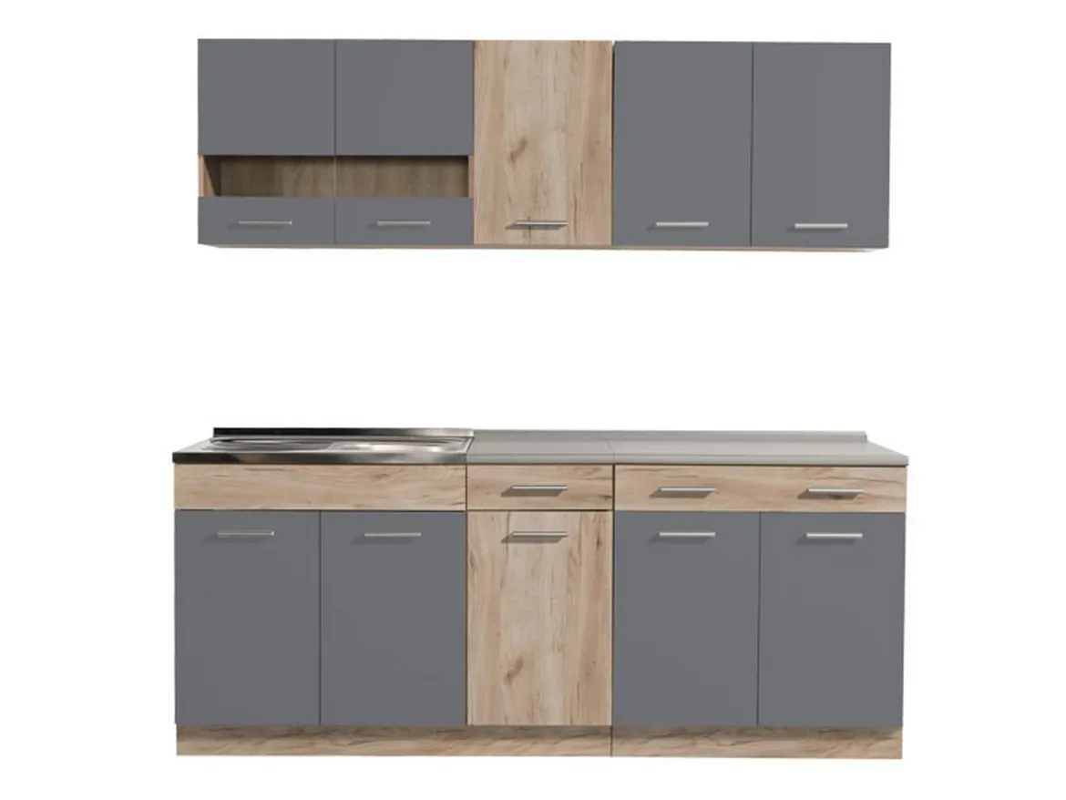 Cucina Nero Antracite Marrone Rovere 2 Cassetti 5 Ripiani, 10 Ante - Bornago