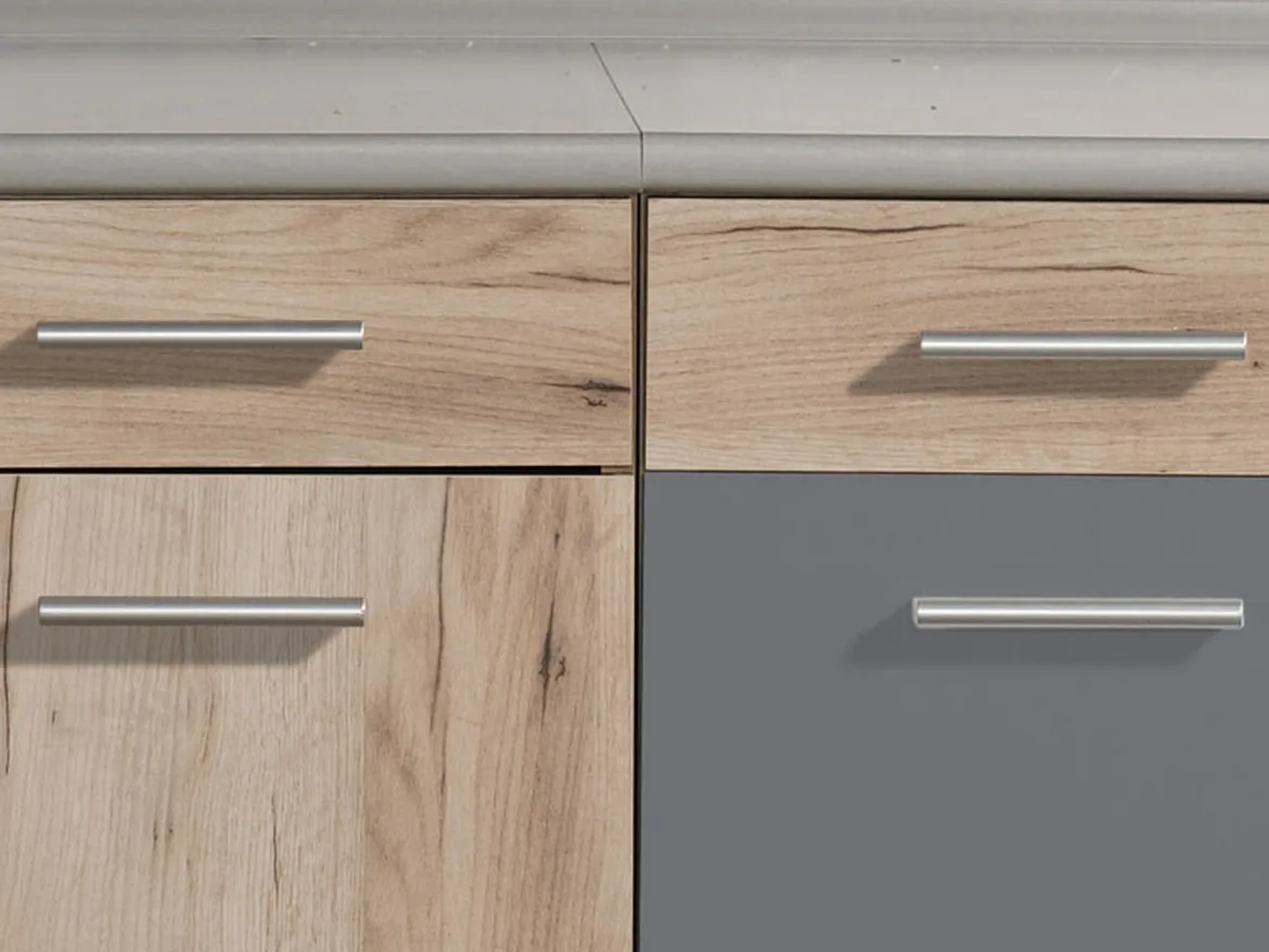 Cucina Nero Antracite Marrone Rovere 2 Cassetti 5 Ripiani, 10 Ante - Bornago