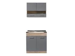 Cucina Nero Antracite Marrone Rovere 2 Ripiani Fori Piano Cottura e Lavello a Carico del Cliente, 3 Vani - Taurano