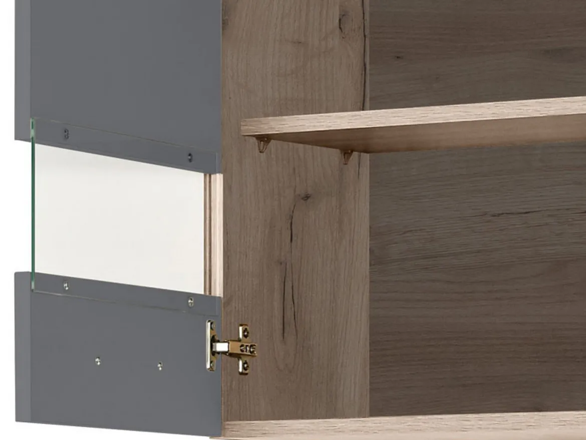 Cucina Nero Antracite Marrone Rovere 2 Ripiani Fori Piano Cottura e Lavello a Carico del Cliente, 3 Vani - Taurano