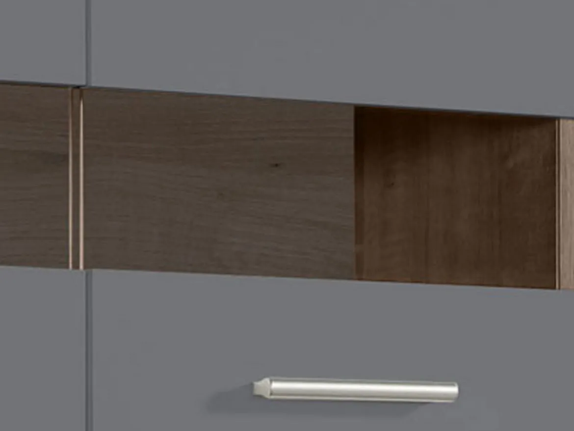 Cucina Nero Antracite Marrone Rovere 2 Ripiani Fori Piano Cottura e Lavello a Carico del Cliente, 3 Vani - Taurano