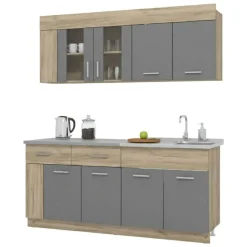 Cucina Nero Antracite Marrone Rovere un Cassetto 4 Ripiani, 8 Ante - Interamna