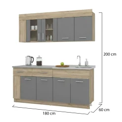 Cucina Nero Antracite Marrone Rovere un Cassetto 4 Ripiani, 8 Ante - Interamna