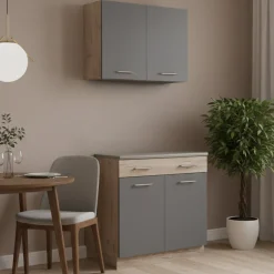 Cucina Nero Antracite Marrone un Cassetto 3 Ripiani, Apertura Battente, Scorrevole - Garessio