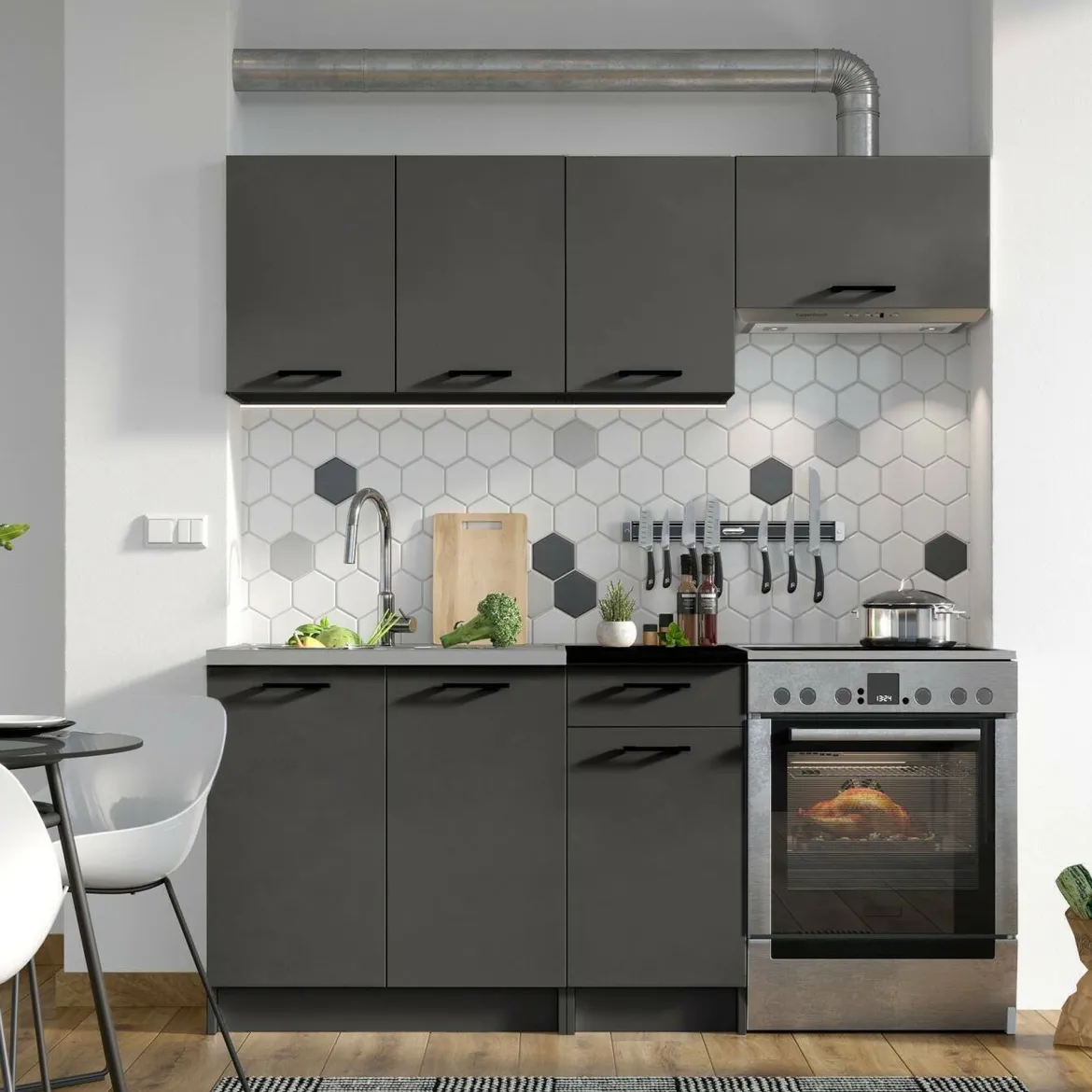 Cucina Nero Antracite un Ripiano Modulabile, un Cassetto - Cormone