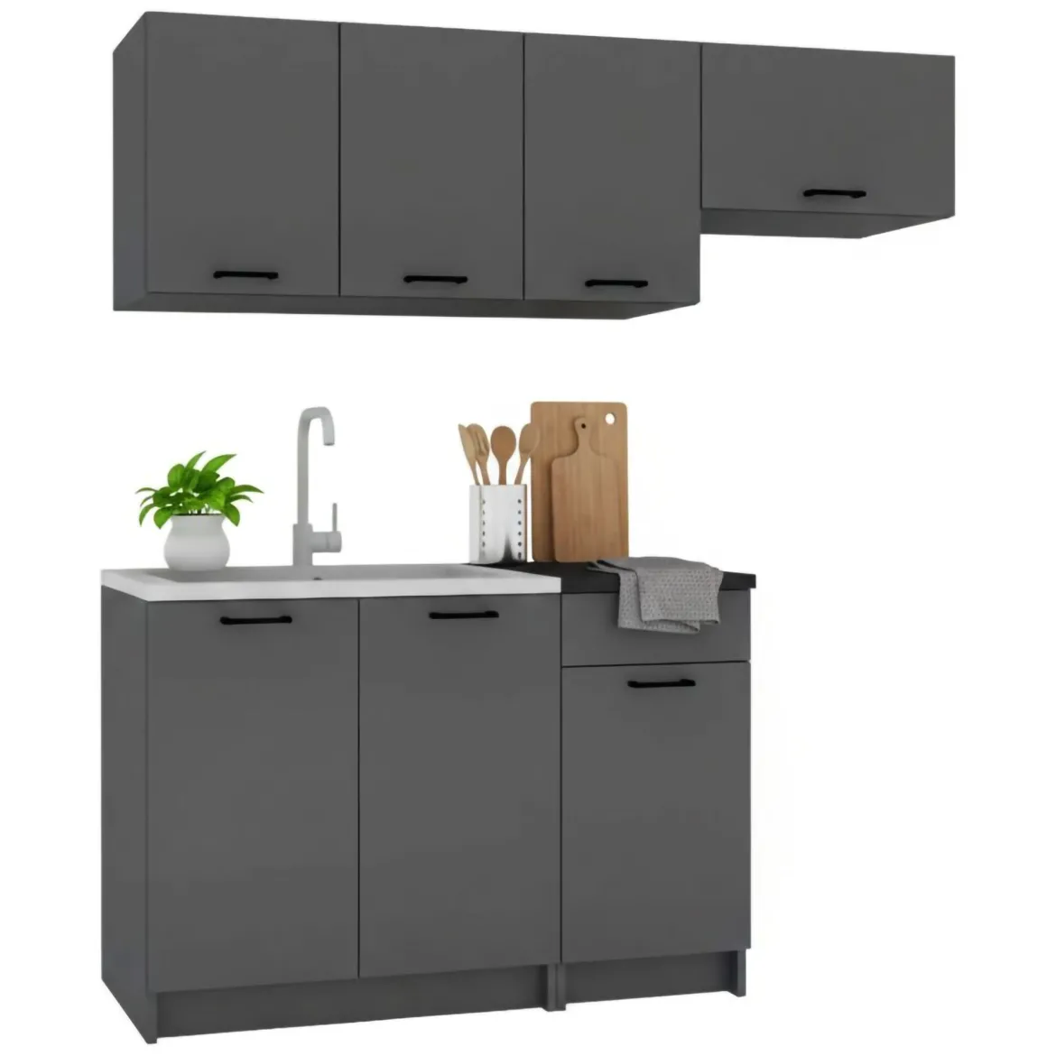 Cucina Nero Antracite un Ripiano Modulabile, un Cassetto - Cormone