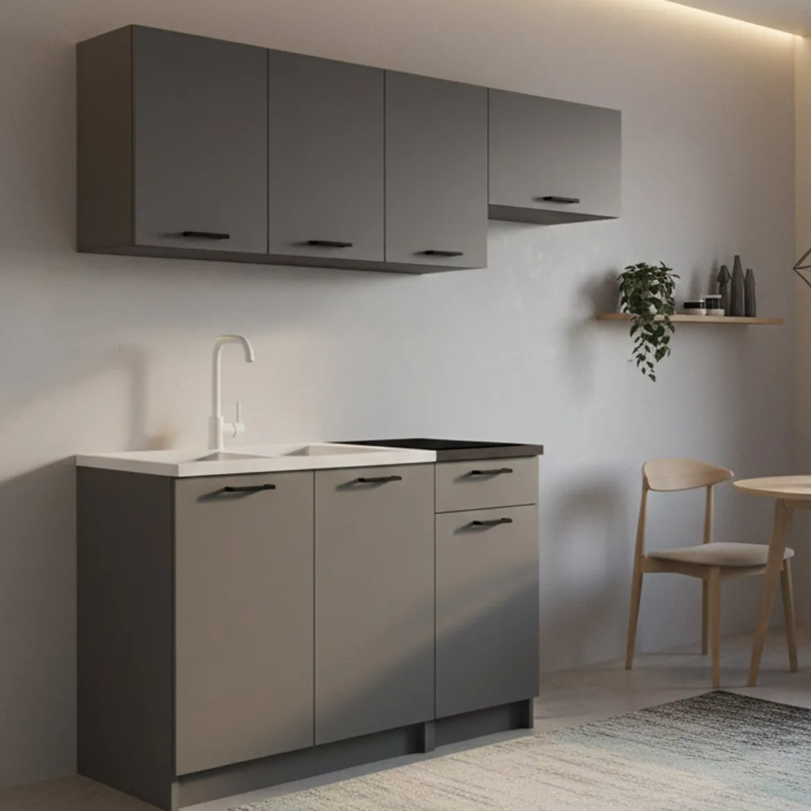 Cucina Nero Antracite un Ripiano Modulabile, un Cassetto - Cormone