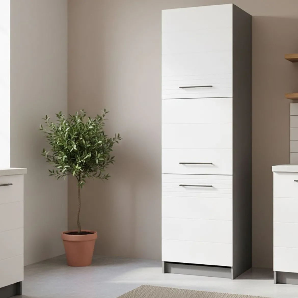 Dispensa da Cucina Bianco Grigio un Cassetto 2 Ripiani 55x60x82h cm, Apertura Scorrevole - Moiolaaa