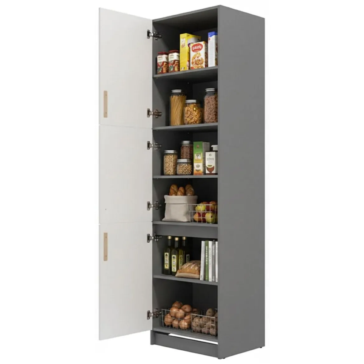 Dispensa da Cucina Bianco Grigio un Cassetto 2 Ripiani 55x60x82h cm, Apertura Scorrevole - Moiolaaa