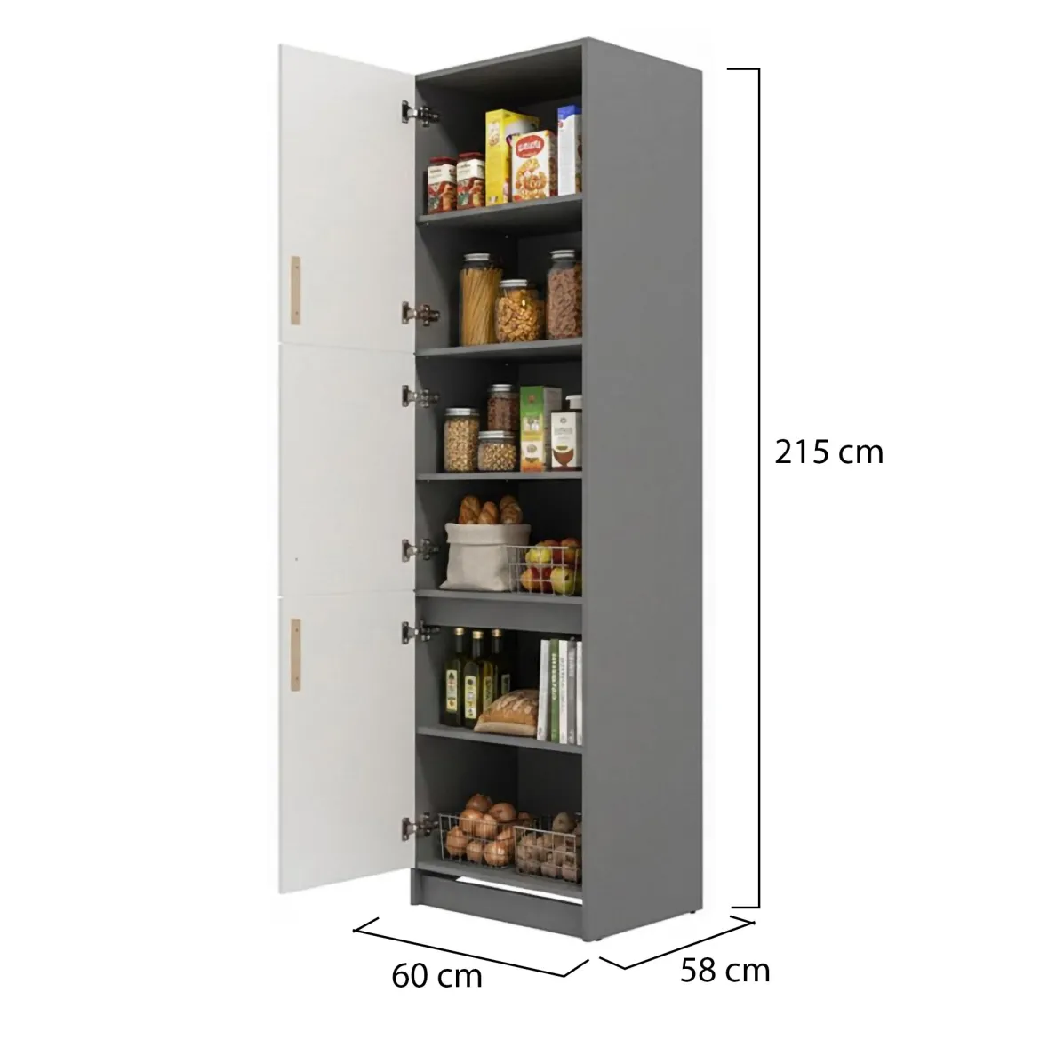 Dispensa da Cucina Bianco Grigio un Cassetto 2 Ripiani 55x60x82h cm, Apertura Scorrevole - Moiolaaa