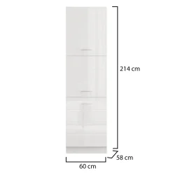 Dispensa da Cucina Bianco Lucido Bianco Opaco 6 Ripiani Apertura Battente 60x58x214h cm, 2 Ante - Cochem