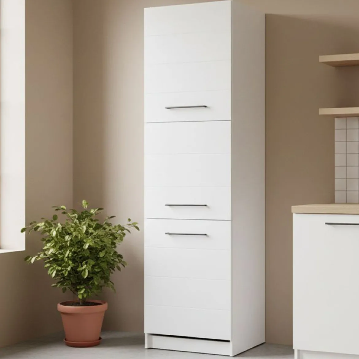 Dispensa da Cucina Bianco Nero 5 Ripiani 3 Ante 60x58x215h cm, Apertura Battente - Falmentaa