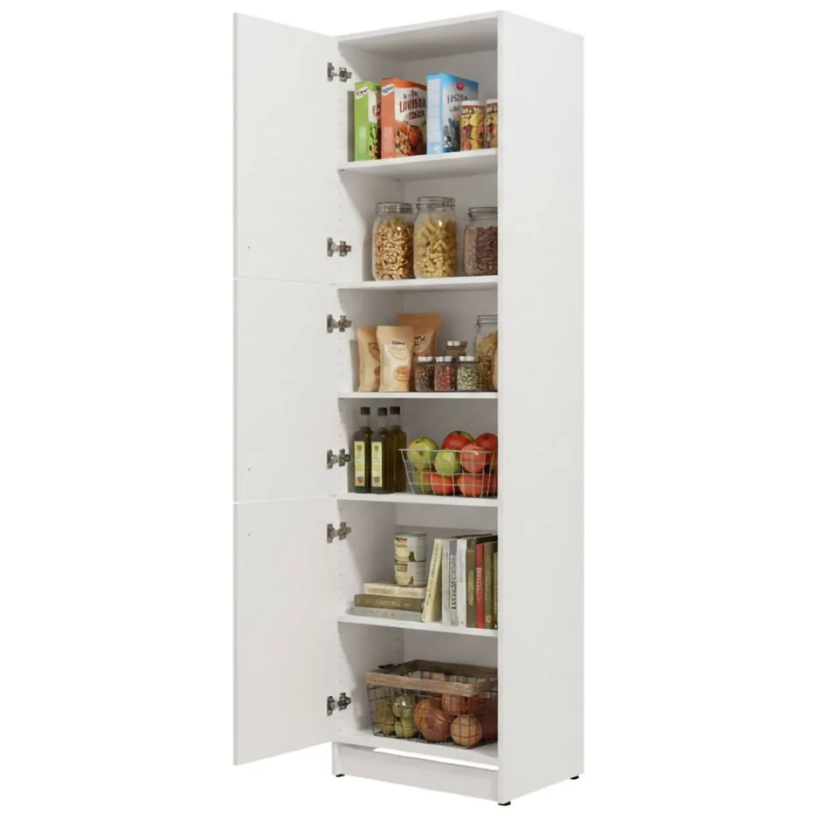 Dispensa da Cucina Bianco Nero 5 Ripiani 3 Ante 60x58x215h cm, Apertura Battente - Falmentaa