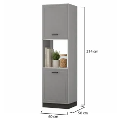 Dispensa da Cucina Grigio Nero 5 Ripiani Apertura Battente 60x58x214h cm, 2 Ante - Mogan