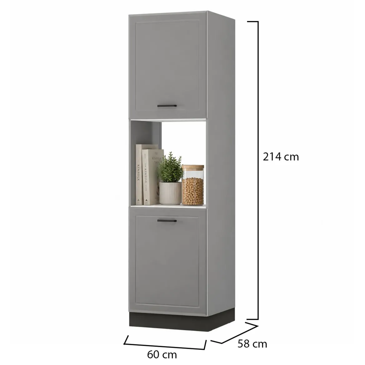 Dispensa da Cucina Grigio Nero 5 Ripiani Apertura Battente 60x58x214h cm, 2 Ante - Mogan